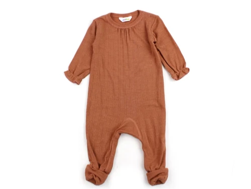 Joha brændt orange heldragt merinould/silke